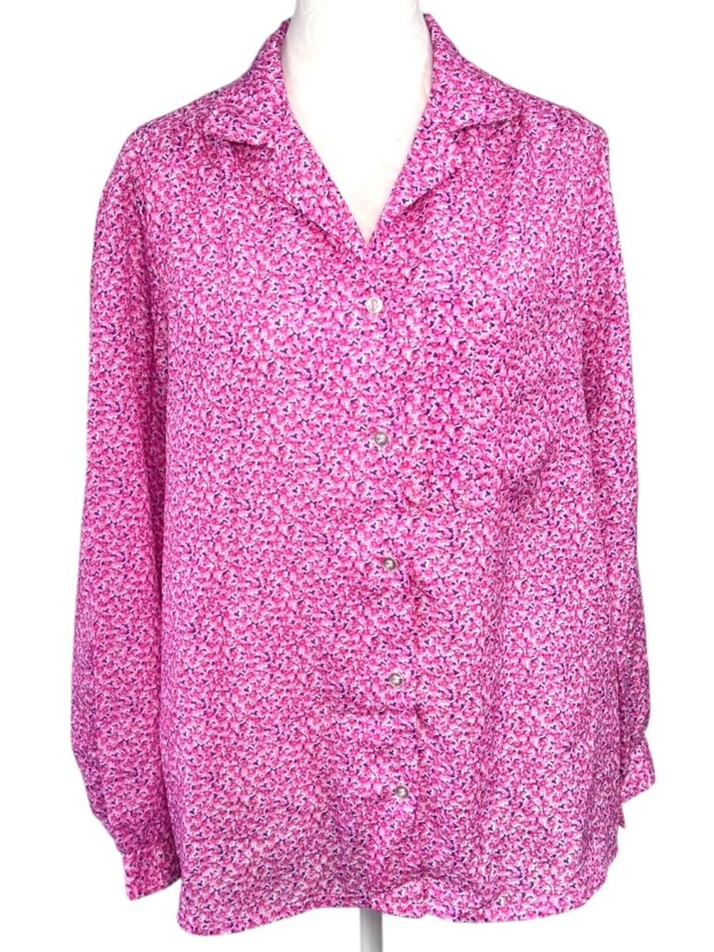Vintage 80s Floral Blouse Caribou Pink Button Up Size Medium